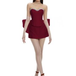 ชุดเซ็ท 3ชิ้น แต่งโบว์ แต่งเพชร สีแดง 4014 Size M