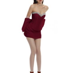 ชุดเซ็ท 3ชิ้น แต่งโบว์ แต่งเพชร สีแดง 4014 Size M