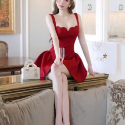 ชุดเดรส สายเดี่ยว สีแดง BRAND TRANALI 2143 Size S-M