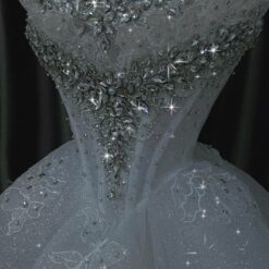 ชุดเดรส เกาะอก แต่งเพชร+กลิตเตอร์ สีขาว 2015 Size M