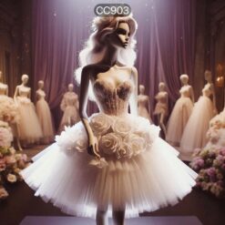 ชุดเดรส แต่งมุก+ดอก สีขาว 2062 Size M