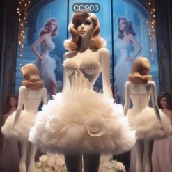 ชุดเดรส แต่งมุก+ดอก สีขาว 2062 Size M