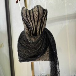 ชุดเดรส เกาะอก แต่งกลิตเตอร์ สีดำ 2069 Size M