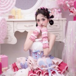 ชุดเดรส เกาะอก แต่งโบว์ สีชมพู-ฟ้า สีแดง 2072 Size S-M