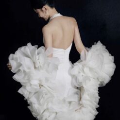 ชุดแต่งงาน ราตรียาว คล้องคอ สีขาว 3006 Size L-XL