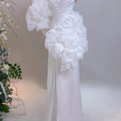 ชุดแต่งงาน ราตรียาว คล้องคอ สีขาว 3006 Size L-XL