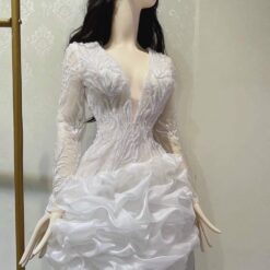 ชุดเดรส แต่งมุก ลายดอก แขนยาว 2081 Size XXL