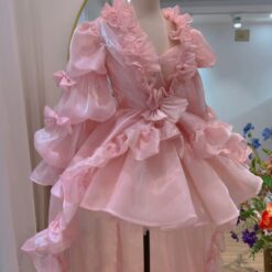 ชุดเดรส เกาะอก+ผ้าคลุม หางยาว สีชมพู 2077 Size M