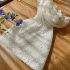 ชุดเดรส เกาะอก แต่งดอก+กลิตเตอร์ สีขาว 2088 Size M