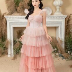 ชุดราตรียาว ทูโทน ฟูฟ่อง สีชมพู 3013 Size M