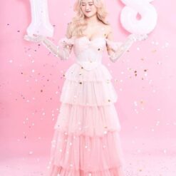 ชุดราตรียาว ทูโทน ฟูฟ่อง สีชมพู 3013 Size M