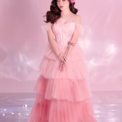 ชุดราตรียาว ทูโทน ฟูฟ่อง สีชมพู 3013 Size M