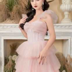 ชุดราตรียาว ทูโทน ฟูฟ่อง สีชมพู 3013 Size M