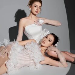 ชุดเดรส เกาะอก แต่งดอก สีขาว 2094 Size S-M