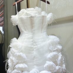 ชุดเดรส เกาะอก แต่งดอก สีขาว 2094 Size S-M