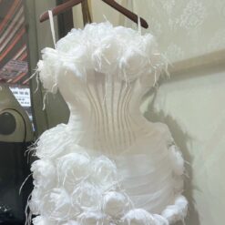 ชุดเดรส เกาะอก แต่งดอก สีขาว 2094 Size S-M