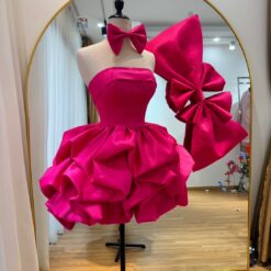 ชุดเดรส เกาะอก โบว์ใหญ่ สีบานเย็น 2101 Size M