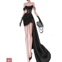 ชุดเดรส เกาะอก ลูกไม้ แต่งเพชร สีดำ 2110 Size S
