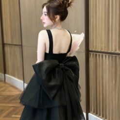 ชุดเดรส แต่งโบว์ ฟูฟ่อง สีดำ 2120 Size S