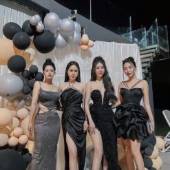 ชุดเดรส ราตรียาว แต่งมุก+เพชร สีดำ 3031 Size M