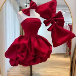 ชุดเดรส เกาะอก โบว์ใหญ่ สีแดง 2100 Size S