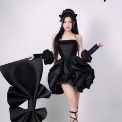 ชุดเดรส เกาะอก โบว์ใหญ่ สีบานเย็น 2101 Size M