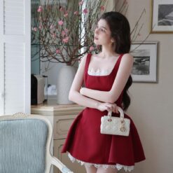 ชุดเดรส แต่งลูกไม้ สีแดง BRAND WABISABI 2148 Size S-M