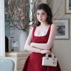 ชุดเดรส แต่งลูกไม้ สีแดง BRAND WABISABI 2148 Size S-M