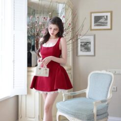 ชุดเดรส แต่งลูกไม้ สีแดง BRAND WABISABI 2148 Size S-M