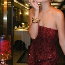 ชุดเดรส เกาะอก กลิตเตอร์ สีแดง BRAND WABISABI 2141 Size S