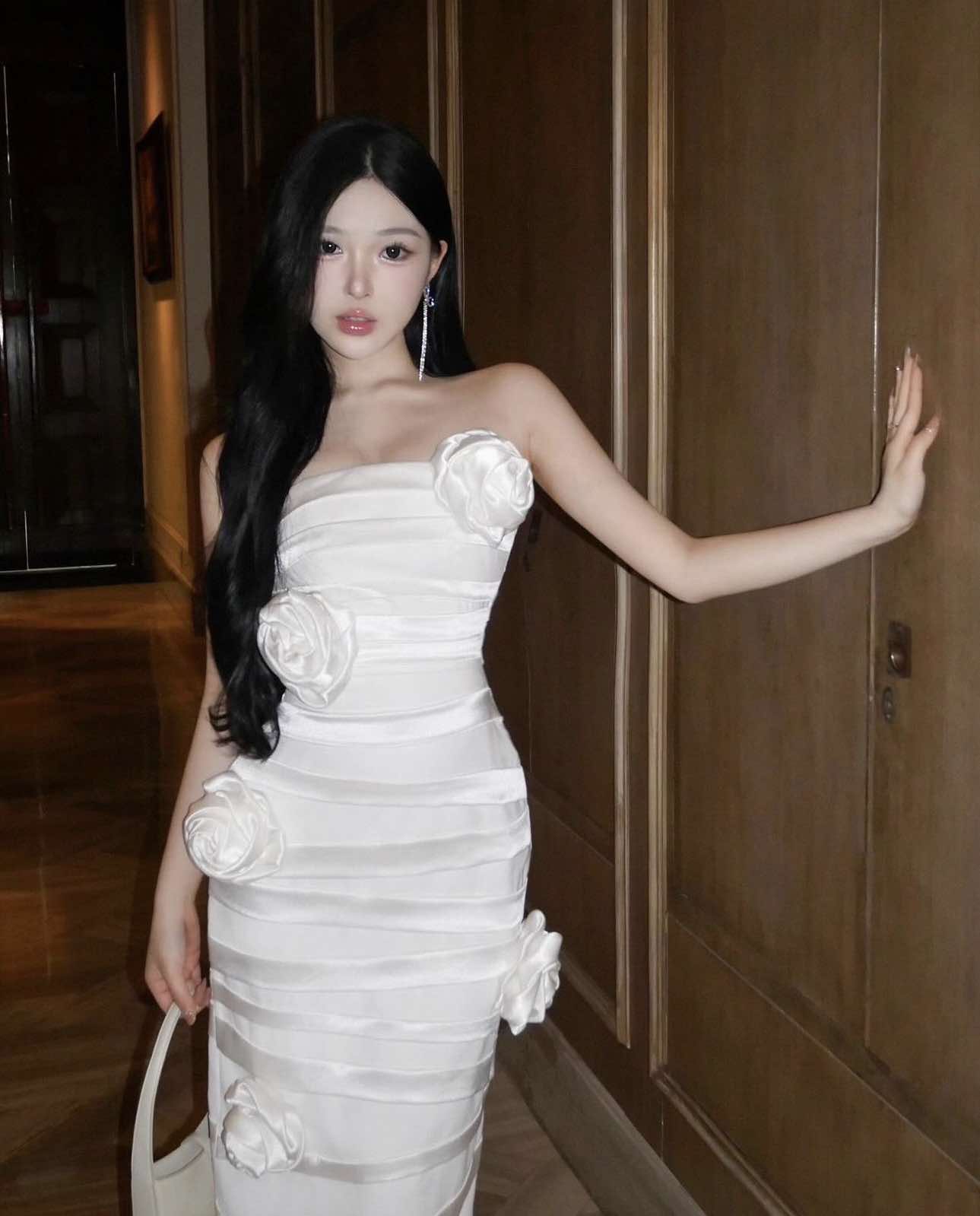 ชุดเดรส เกาะอก แต่งดอก สีขาว BRAND MAEL 3038 Size S-M - Image 8