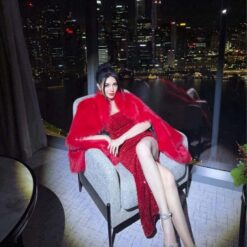 เสื้อ ขนเฟอร์ สีแดง แบรนด์ AIRLY ตปท 9007 Size S-M