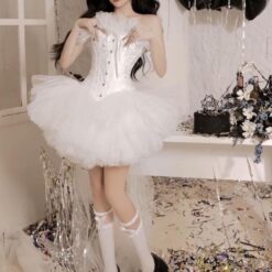 ชุดเดรส เกาะอก กระโปรงฟู สีขาว Brand HiSo 2212 Size S-M