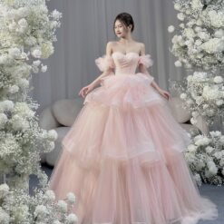 ชุดเดรส ฟู เกาะอก สีชมพู Brand HiSo 3064 Size S-M