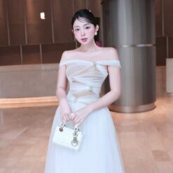 ชุดราตรี ปาดไหล่ สีขาว ZEN LULU 3067 SIZE S-M