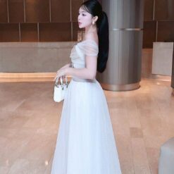 ชุดราตรี ปาดไหล่ สีขาว ZEN LULU 3067 SIZE S-M