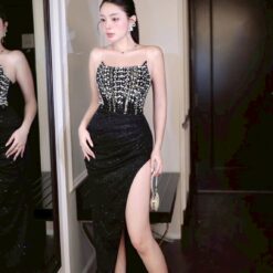 ชุดเดรส-ราตรี เกาะอก แต่งเพรช ZEN LULU 3068 ZIZE S-M