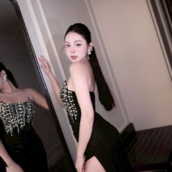 ชุดเดรส-ราตรี สีดำ เกาะอก แต่งเพรช ZEN LULU 3068 ZIZE S-M