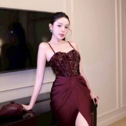 ชุดเดรส-ราตรี สายเดี่ยว สีขาว สีแดง สีครีมทอง ZEN LULU 3070 SIZE S-M