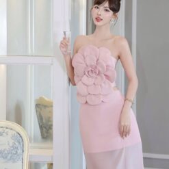 ชุดเซ็ท 2 ชิ้น เกาะอก สีชมพู ดอกกุหลาบ TRANALI 4021 SIZE S-M