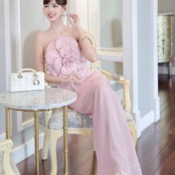 ชุดเซ็ท 2 ชิ้น เกาะอก สีชมพู ดอกกุหลาบ TRANALI 4021 SIZE S-M