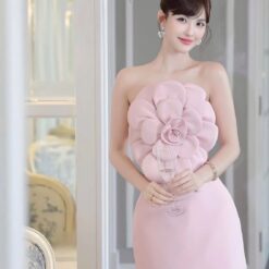 ชุดเซ็ท 2 ชิ้น เกาะอก สีชมพู ดอกกุหลาบ TRANALI 4021 SIZE S-M