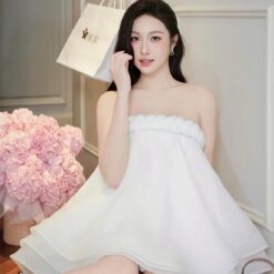 ชุดเซ็ท 2 ชิ้น สีขาว เชือกถักที่อกสีขาวอ่อน TRANALI 4022 SIZE S,M