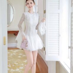 ชุดเดรส แขนยาว ลูกไม้ กระโปรงฟู TRANALI 2202 SIZE S-M