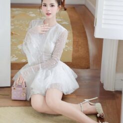 ชุดเดรส แขนยาว ลูกไม้ กระโปรงฟู TRANALI 2202 SIZE S-M