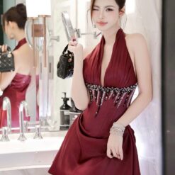 ชุดเดรส คล้องคอ สีแดง  TRANALI 2205 SIZE S-M