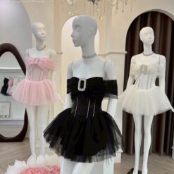 ชุดเดรส ปาดไหล่ แต่งเพรช ZEN LULU 2191 SIZE S-M