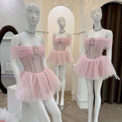 ชุดเดรส ปาดไหล่ แต่งเพรช ZEN LULU 2191 SIZE S-M