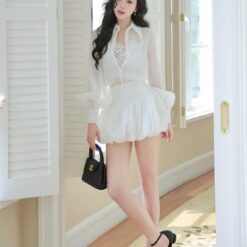 ชุดเซ็ท 3 ชิ้น แขนยาว สีขาว ลูกไม้ TRANALI 4024 SIZE S-M