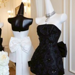 ชุดเดรส โบว์ สีดำ สีขาว ZEN LULU 2192 SIZE S-M